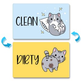 Funny Cute Cartoon Cat Dishwasher Magnet Clean Dirty Sign, Double Sided Dirty Clean Dish Washer Magnet Indicator for Kitchen