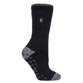 Heat Holders | SockShop | Ladies Winter Warm Thermal Slipper Socks with Gripper | Holly Design | Slip Resistant Grip Sole | TOG 2.34 | Bigfoot Size | Women's Size 9-12UK / 10-13US-AUS | Black