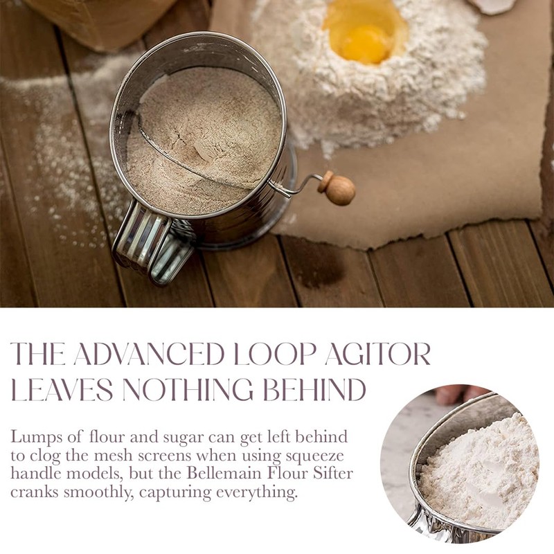 Bellemain 3 Cup Flour Sifter for Baking Fine Mesh Rotary