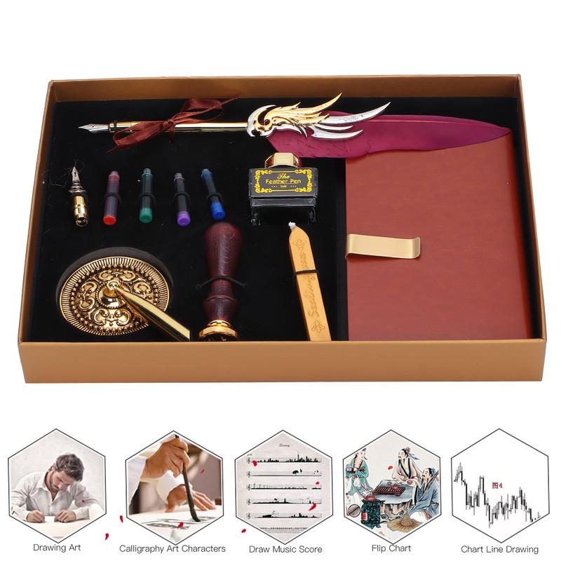 Dip Calligraphy Pen Set Feather Ink Sac Fountain Pen Gift