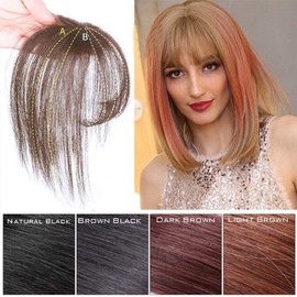 Invisible Human Hair Toppers For Women 3D Air Bangs Hair Topper Extension Invisible Seamless Thin Neat Air Bangs (C)