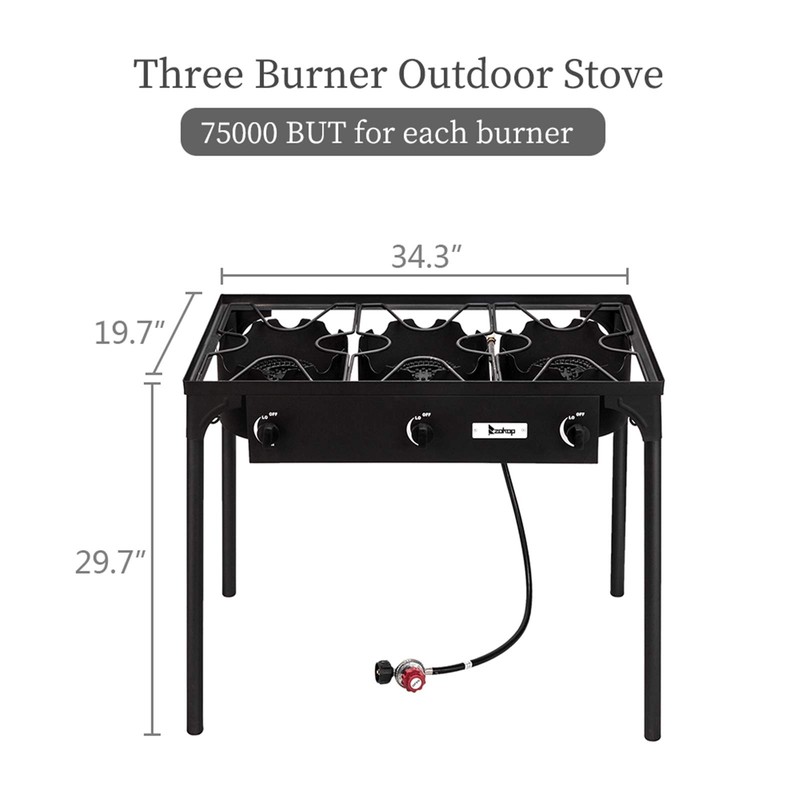 Outdoor Camping Stove, 3 Burner Propane Gas Cooker w/Detachable Legs