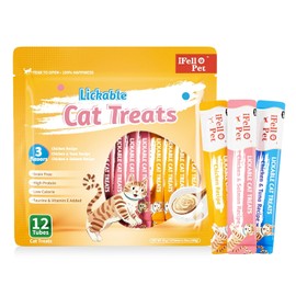 High-Meat Lickable Cat Treats Variety Pack – Real Chicken & Seafood – Smooth Creamy Purée – Grain-Free – (15g Each) (12)