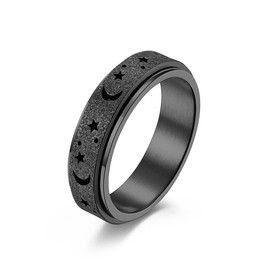 WLPCIV Anxiety Ring for Women Men - 6MM Stainless Steel Spinner Rings Moon and Star Stress Relieving Fidget Ring Sand Blast Finish Band (Black 6)