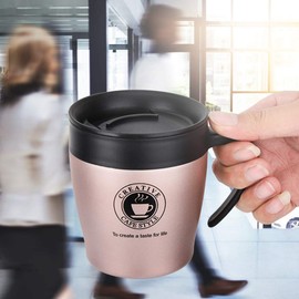 Stainless Steel Coffee Cup Spoon Push Wide Mouth Mini Size 330ml for Travel Office Home Daily Use (Rose Gold)