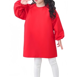 Cielary Kids Art Smocks Waterproof Painting Apron, Long Sleeves Crafting Artist Smock for Toddlers 3-10 Years (Red, M(3-6 Years))