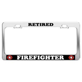 Product Express Retired Firefighter #2 CAR Accessories Chrome Steel TAG License Plate Frame