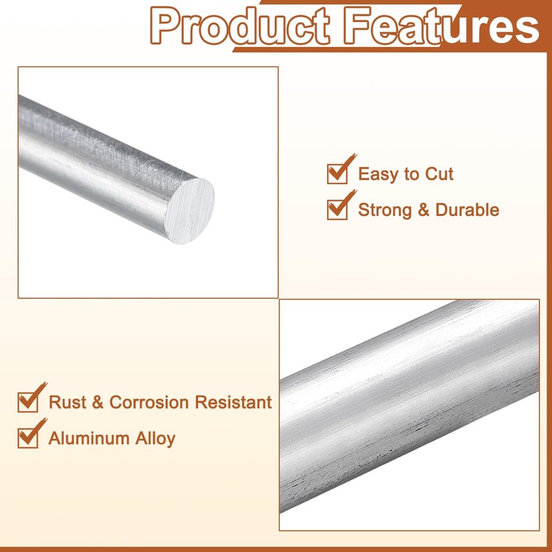 sourcing map 10Pcs 1/8"(3mm) Dia Round Aluminum Rod, 12"(305mm) Long