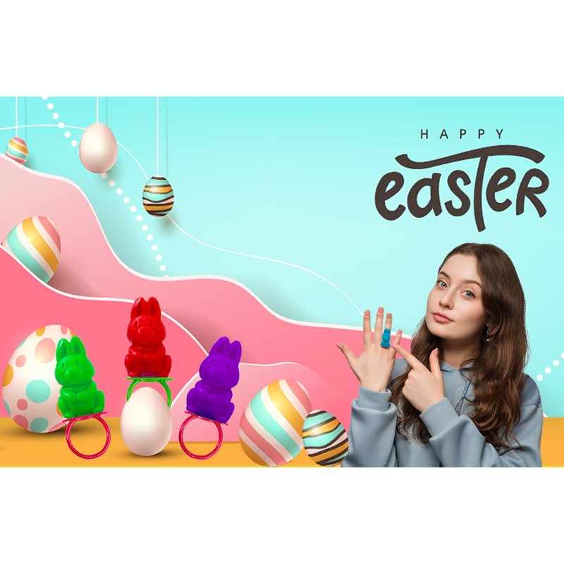 Fruidles Easter Bunny Candy Rings, Assorted Colors Hard Candy, Individually