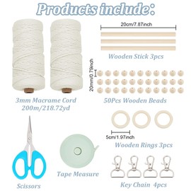 INFUNLY Set of 10 DIY Macrame Set for Beginners Boho Wall Hanging Tapestry Sets with Instructions Keyring Kit Made of Beige Cotton Cord Handmade Plant Hanger DIY Ornament