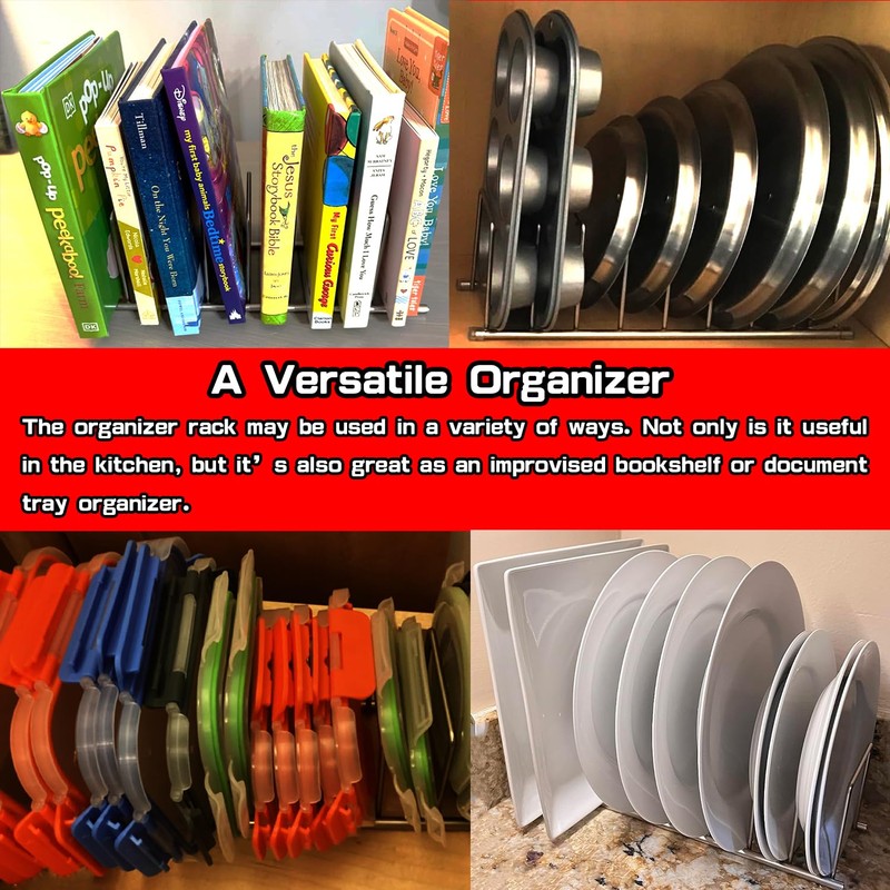FitWell Kitchen Bakeware Organizer,Plate Racks,Rack for Plastic Lids,Cutting Boards,Cookie Sheets,Pots
