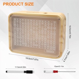 Wooden Money Box with Counter, Money Box with Numbers Checks, Wooden Money Box, Reusable Money Box with Savings Target 500 1,000 2,000 3,000 5,000 10,000 Euro for Adults and Children