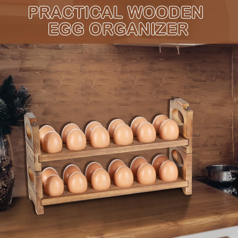 AOOHOOA Wooden Egg Holder Countertop, Stackable Wooden Egg Storage &