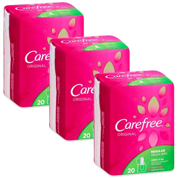 CAREFREE Original Regular To-Go Pantiliners, Fresh Scent 20 ea (3 pack )