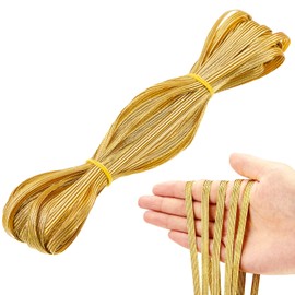 22 Yards 1/4 Inch Width Gold Elastic Band Glitter Metallic Flat Elastic Strap Braided Elastic Band for Sewing and Crafting