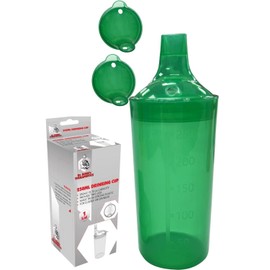 Plastic Feeding Cup with 2 Lids Adult Feeder Beaker with Large & Small Spouts, Straw Holes – Ideal for Liquids & Blended Foods – Easy to Hold, Spill-Resistant, Perfect for Home & Hospital Use (Green)