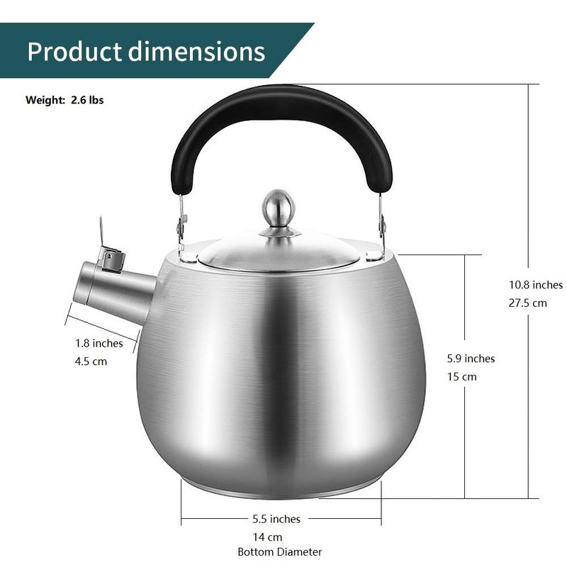 Heavy Duty Tea Kettle Stovetop Whistling Teakettle Teapot,seamless bottom, Stainless