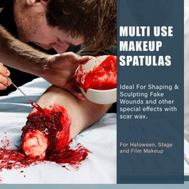 A2Z - Makeup Spatula Tool - Professional Beauty Stainless Steel Cosmetics Mixer Long Metal Spatula Depotting, Scraping, Mixing Makeup & Skincare Tools - For Makeup Artists (SPECIAL EFFECTS #GRI)