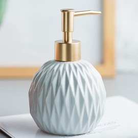 Ceramics Gold Soap Dispenser for Bathroom, Relief Soap Dispenser for Kitchen Sink, 400ml/13.5Oz Refillable Liquid Hand Soap Dispenser with Gold Pump (Gray Blue).