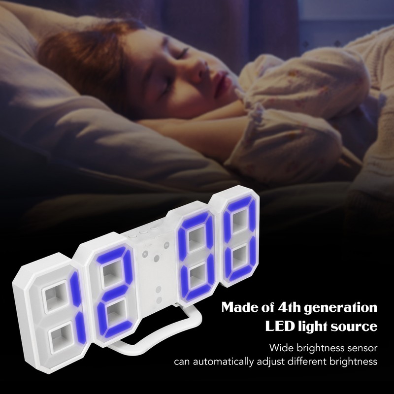 3D LED Digital Clock Dimmable Snooze Time Memory 12/24 Date