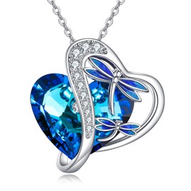 AOBOCO Dragonfly Necklace for Women 925 Sterling Silver with Blue Heart Crystal Jewelry Mothers Day Gifts for Mother Daughter (Dragonfly)