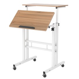 SogesPower 2 Spacious Platforms Mobile Laptop Desk Adjustable Side Table Computer Stand for Bed Sofa, Oak JZS-101-OK