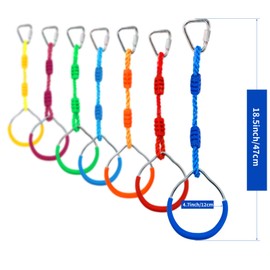 Kawuneeche 7PCS Colorful Ninja Rings - Gymnastic Rings, Swing Bar Rings, Monkey Rings, Climbing Rings Outdoor Backyard Play Sets Playground Equipment for Ninjaline Obstacle Accessories