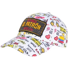 El Patron White and Orange Rhinestone Street Wear Colombia Medellin Baseball Cap Unisex One Size White, White