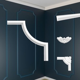 MARBET DESIGN Wall Panelling Polystyrene White - Segmented Wall Decoration EPS Stucco Decor Plastic - Cassette Wall Paneling Segments Decorative Mouldings Decoration (NE-27-01 220 x 220 mm, Pack of 4)