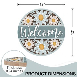 Deroro Welcome Spring Summer Daisy Flower Front Door Sign, Floral Farmhouse Wood Door Hanger Outdoor Outside Porch Decor, Rustic Seasonal Wooden Wreath Indoor Wall Hanging Decoration
