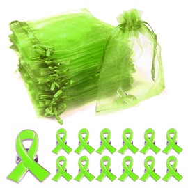 Lime Green Ribbon Pins with Organza Bags Non Hodgkins Lymphoma Awareness Products Lyme Disease Mental Health Awareness Pins