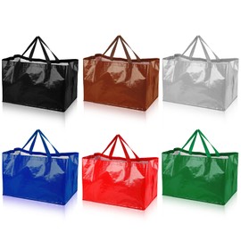 Shappy 6 Pieces Extra Large Reusable Shopping Grocery Bags with Handles Colorful Woven Plastic Waterproof Tote Bags, 21.7 x 14.2 x 13.8 Inch(Vivid Color)
