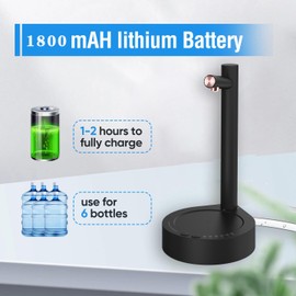 Water Bottle Pump, Automatic Water Dispenser Pump Rechargeable, 6 Levels of Water Output, Portable Dispenser, Drinking Pump for Home Kitchen Office (Black)