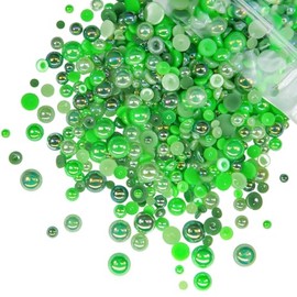 qiipii 51g Half Round Pearls for Crafting Light Green Emerald Green Set Colorful 4-10mm Mix Sizes Flatback Beads Charms for Nails Face Eyes Makeup Tumblers Bottles Mugs DIY Crafts Clothes Shoes Phones