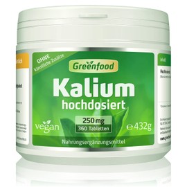 Greenfood Potassium, 250 mg, 360 tablets - nervous system, muscle function and blood pressure. No artificial additives. No genetic engineering. Vegan.