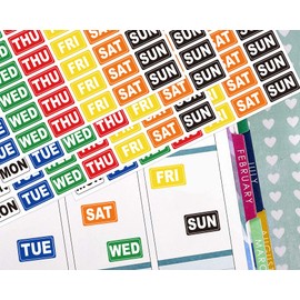 Week Date Sticker Colored Day of The Week Labels 1.25X0.75 inch MON-Sun Weekly Stickers for Food Journal Calendars School Office Supplies 735 Dates Planner Stickers