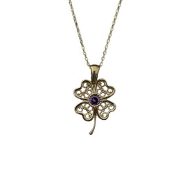 ​​925 Sterling Silver Amethyst Clover Birthstone Necklace Womens February Gemstone Shamrock Pendant Necklace Sentimental Birthstone Jewelry Gift For Her February Birthday Necklace Gift