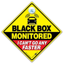 Black Box Monitored Car Sign, Suction Cup Car Window Sign, Baby On Board Sign Style Advisory Car Sign For Black Box Drivers in Super Bright Yellow and Black 14cm x 14cm