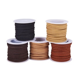 PandaHall Elite 5 Rolls 3mm Flat Micro Fiber Faux Leather Suede Cords Lace Velvet Beading String 5.5 Yard per Pack for Jewelry Making 5 Colors