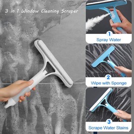 3 in 1 Shower Squeegee for Glass Doors, Squeegee for Shower Glass with Built-in Spray Bottle, Window Squeegee for Car Home Windows Glass and Tiles Et (White)