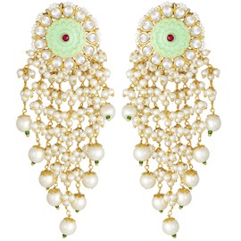 Aheli Classy Wedding Faux Stone Enamel Drop Tassel Earrings Indian Ethnic Fashion Bollywood Party Jewelry Gift for Women