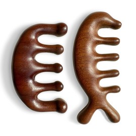 2 Pack Massage Comb, Anti-Static Natural Wooden Wide Tooth Hair Comb Head Tool Meridians Scalp Massage, Sandalwood Scalp Stimulator Gua Sha Comb for Women Men Hair Growth Comb for Gift