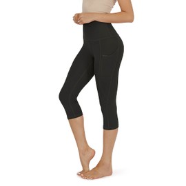 ODODOS Women's High Waisted Yoga Capris with Pockets,Tummy Control Non See Through Workout Sports Running Capri Leggings, Onyx Black Grey, X-Large