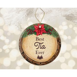 AcevedoDesign Best Tia Ever Ornament Ceramic, Tia Wood Slice Ornament, Tia Christmas Ornament, Great Tia Ornament, for Tia, New Tia Ornament Printed on Both Sides