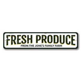 Fresh Produce Sign, Family Farm Name Sign, Custom Farmers Market Sign, Home Decor Aluminum Sign - 3 x 13