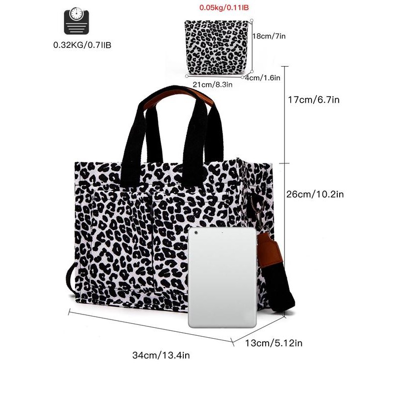 Creative Leopard Print Tote Bag Set, Large Capacity Waterproof Printed