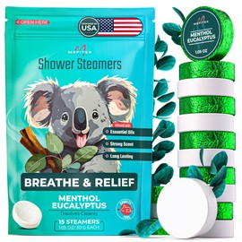 Shower Steamers Aromatherapy 15 Pack - Aromatherapy Shower Steamers, Natural, Strong Scent, Long Lasting, Premium Essential Oils, Gift for Women (Menthol-Eucalyptus)