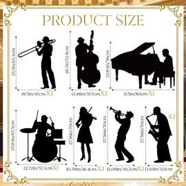 Motiskyy 12 Pcs Jazz Band Silhouettes Cutouts Large Retro Removable PVC Wall Decal Self Adhesive Party Decorations Waterproof Silhouettes PVC Wallpaper (31.5 Inch)