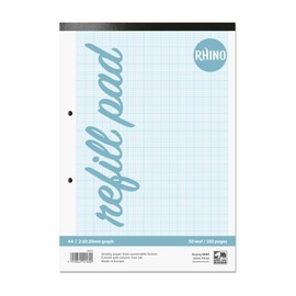 Rhino Graph Paper A4 Pad, 100 Page / 2:10:20mm Ruling, 1 Pack, Grid Paper Pad, For Maths & Science, Office & School Stationery Supplies