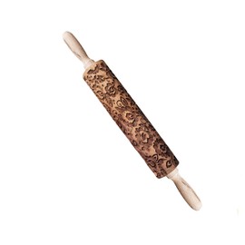 The Ares 3D Embossed Laser Engraved Wooden Rolling Pin Large 17" (Floral)